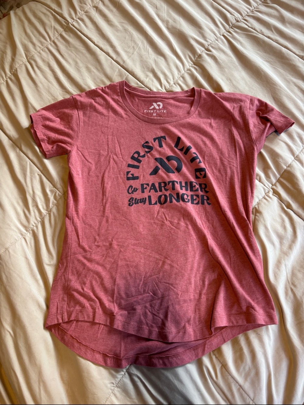 First Lite Rose Pink Graphic Tee with Navy Logo